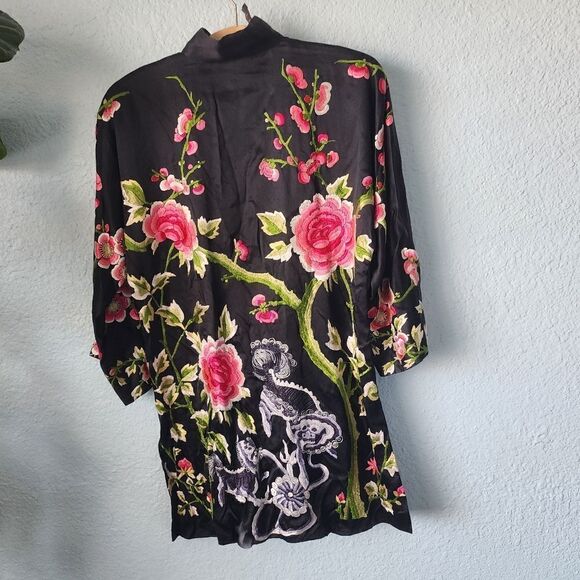 Jenny Lewis pure silk full heavy embroidery oriental tunic style cardigan - Picture 4 of 16